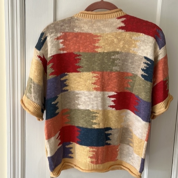 Cotton Blend Women’s Sweater Top Cardigan Large Southwestern Patchwork Colorful - Picture 3 of 16